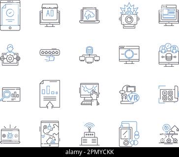 Deep learning outline icons collection. Deep, Learning, Neural, Networks, AI, Machine, Computer vector and illustration concept set. Vision Stock Vector