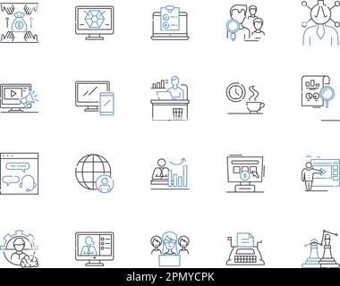 Working team outline icons collection. Collaborative, Unit, Cooperative, Productive, Efficient, Effective, Unified vector and illustration concept set Stock Vector