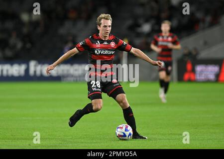 15th April 2023;  CommBank Stadium, Sydney, NSW, Australia: A-League Football, Western Sydney Wanderers versus Melbourne Victory;  Calem Nieuwenhof of Western Sydney Wanderers Credit: Action Plus Sports Images/Alamy Live News Stock Photo