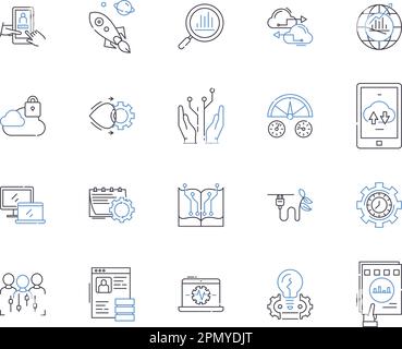 Robotic process automation outline icons collection. Robotics, Process, Automation, RPA, Machine, Learning, AI vector and illustration concept set Stock Vector