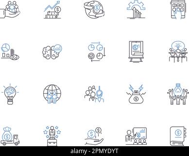 Objectives and Key Results outline icons collection. Goals, Objectives, Outcomes, Success, Metrics, KRA, KRAs vector and illustration concept set. KPI Stock Vector