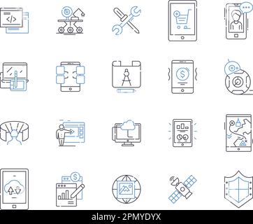 Gadjets and electronics outline icons collection. Gadgets, Electronics, Technology, Devices, Innovations, Smartphones, Computers vector and Stock Vector