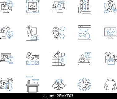 Freelancing outline icons collection. Freelance, Jobs, Contractor, Self-Employment, Gigs, Solopreneur, Outsourcing vector and illustration concept set Stock Vector
