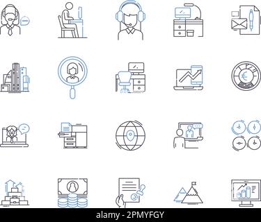 Corporation office space outline icons collection. Corporate, Office, Space, Facility, Rent, Lease, Room vector and illustration concept set. Suites Stock Vector
