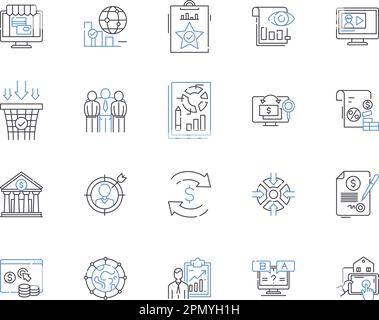 Online stores outline icons collection. e-commerce, shopping, stores, online, marketplace, retail, shop vector and illustration concept set. outlet Stock Vector