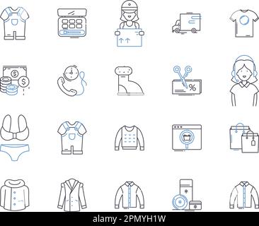 Merchandising outline icons collection. Merchandise, Retail, Selling, Marketing, Promotion, Advertising, Store vector and illustration concept set Stock Vector