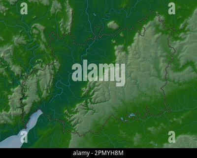 Gloucestershire, administrative county of England - Great Britain. Colored elevation map with lakes and rivers Stock Photo