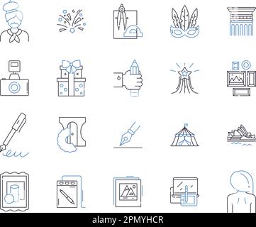 Creative professions outline icons collection. Artist, Photographer, Designer, Architect, Writer, Singer, Sculptor vector and illustration concept set Stock Vector