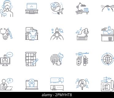 Freelancing outline icons collection. Freelance, Jobs, Contractor, Self-Employment, Gigs, Solopreneur, Outsourcing vector and illustration concept set Stock Vector