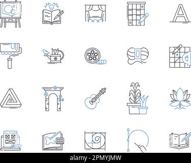 Creative professions outline icons collection. Artist, Photographer, Designer, Architect, Writer, Singer, Sculptor vector and illustration concept set Stock Vector