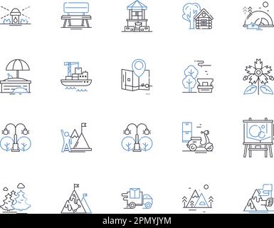 City parks outline icons collection. Urban, Parks, Outdoor, Public, Trails, Gardens, Recreation vector and illustration concept set. Playgrounds Stock Vector