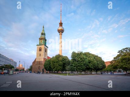 St. Mary Church and TV Tower (Fernsehturm) - Berlin, Germany Stock Photo