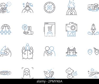 Leisure and wellness trips outline icons collection. Leisure, Wellness, Trips, Relaxation, Vacation, Health, Rejuvenation vector and illustration Stock Vector