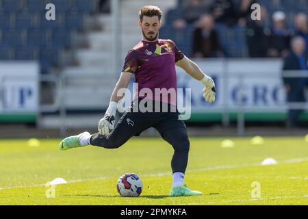 Joe Wildsmith #1 of Derby County warming up during the Sky Bet League 1 match Bristol Rovers vs Derby County at Memorial Stadium, Bristol, United Kingdom, 15th April 2023  (Photo by Craig Anthony/News Images) Stock Photo