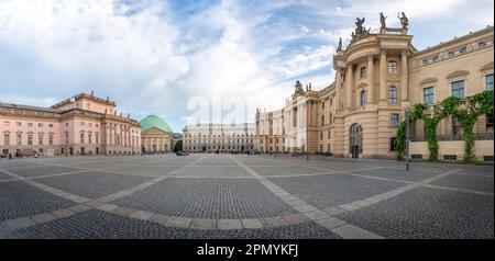 Panoramic view of Bebelplatz Square with Berlin State Opera, St. Hedwig Cathedral and Old Royal Library - Berlin, Germany Stock Photo