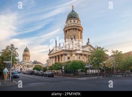 French and German Cathedrals at Gendarmenmarkt Square - Berlin, Germany Stock Photo