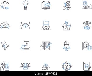 Business valuation outline icons collection. Business, Valuation, Analysis, Appraisal, Models, Cost, Market vector and illustration concept set Stock Vector