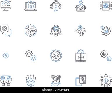 Settings outline icons collection. Options, Configuration, Parameters, Preference, Customize, Adjustment, Regulate vector and illustration concept set Stock Vector