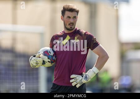 Joe Wildsmith #1 of Derby County warming up during the Sky Bet League 1 match Bristol Rovers vs Derby County at Memorial Stadium, Bristol, United Kingdom, 15th April 2023 (Photo by Craig Anthony/News Images) in, on 4/15/2023. (Photo by Craig Anthony/News Images/Sipa USA) Credit: Sipa USA/Alamy Live News Stock Photo