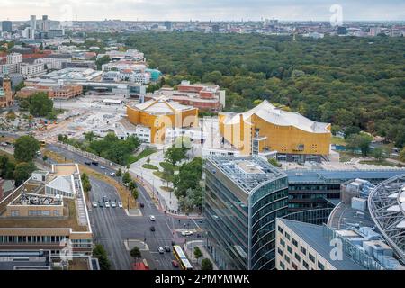 Aerial view of Berlin with Berliner Philharmonie (Concert hall home of Berlin Philharmonic) - Berlin, Germany Stock Photo