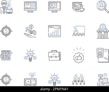 portfolio management outline icons collection. Portfolio, Management, Investment, Asset, Stocks, Bonds, Risk vector and illustration concept set Stock Vector