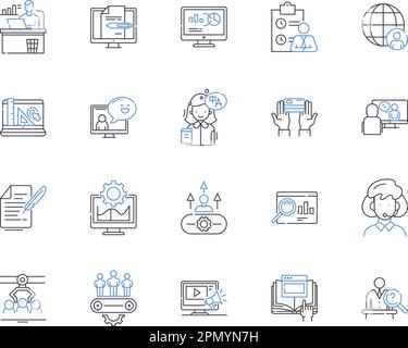 Working enterprise outline icons collection. Enterprise, Working, Business, Organization, Firm, Company, Corporation vector and illustration concept Stock Vector