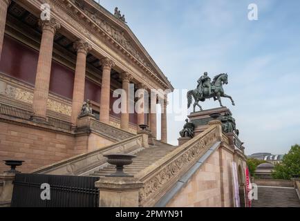 Friedrich Wilhelm IV Statue in front of Alte Nationalgalerie (Old National Gallery) at Museum Island - Berlin, Germany Stock Photo