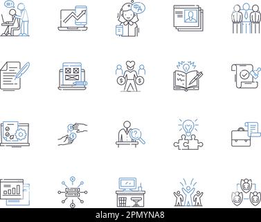 Working team outline icons collection. Collaborative, Unit, Cooperative, Productive, Efficient, Effective, Unified vector and illustration concept set Stock Vector