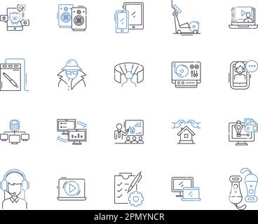 Electronic industry outline icons collection. electronics, industry, electronic, consumer, devices, manufacturing, technology vector and illustration Stock Vector