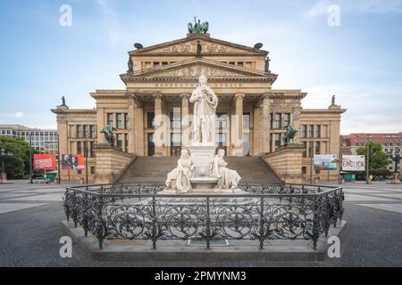 Schiller Monument in front of Berlin Concert Hall at Gendarmenmarkt Square - Berlin, Germany Stock Photo