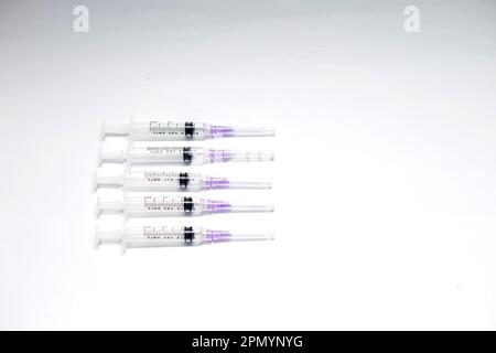 Medical disposable syringe with needle. Applicable for vaccine injection Stock Photo