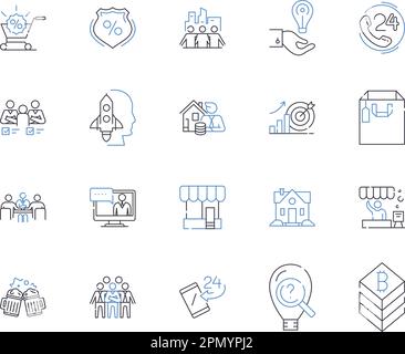 Key account management outline icons collection. Key, Account, Management, Retention, Strategies, Engagement, Core vector and illustration concept set Stock Vector