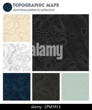 Topographic maps. Authentic isoline patterns, seamless design. Modern tileable background. Vector illustration. Stock Vector