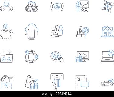 Key account management outline icons collection. Key, Account, Management, Retention, Strategies, Engagement, Core vector and illustration concept set Stock Vector