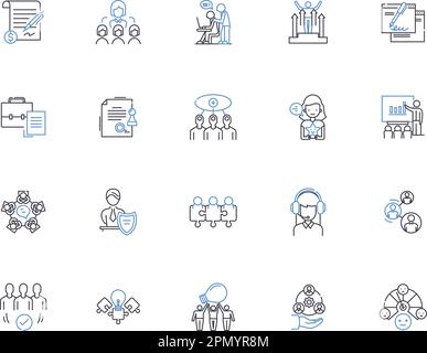 Management concept outline icons collection. Management, Concept, Planning, Leadership, Organizing, Control, Decision-Making vector and illustration Stock Vector