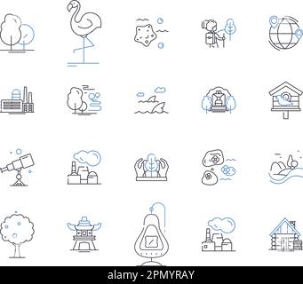 City parks outline icons collection. Urban, Parks, Outdoor, Public, Trails, Gardens, Recreation vector and illustration concept set. Playgrounds Stock Vector