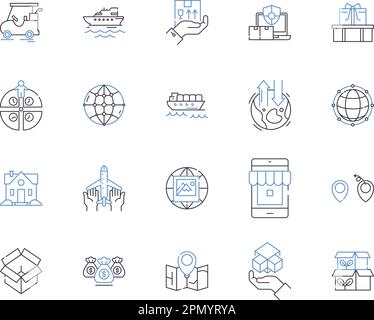 Courier services outline icons collection. Courier, Services, Delivery, Shipping, Logistics, Mail, Packaging vector and illustration concept set Stock Vector