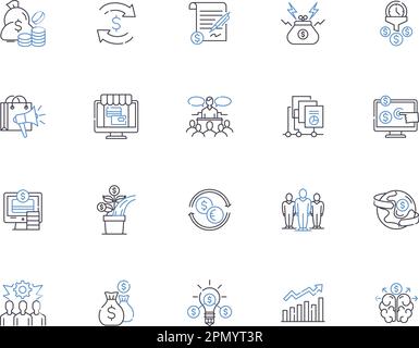 Commerce outline icons collection. Trade, Merchandise, Shopping, Trading, Business, Retail, Buying vector and illustration concept set. Selling Stock Vector