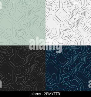 Topography patterns. Seamless elevation map tiles. Captivating isoline background. Appealing tileable patterns. Vector illustration. Stock Vector