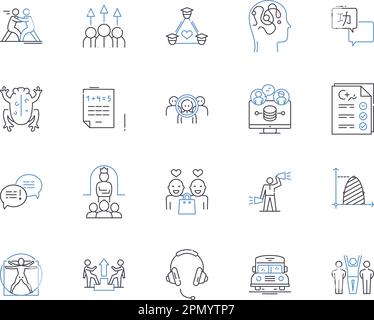 Educational process outline icons collection. Learning, Teaching, Assessing, Training, Studying, Instructing, Educating vector and illustration Stock Vector