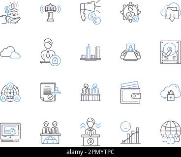 Budgeting outline icons collection. Financial, Planning, Saving, Allocation, Forecasting, Expenditure, Control vector and illustration concept set Stock Vector