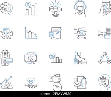 Key account management outline icons collection. Key, Account, Management, Retention, Strategies, Engagement, Core vector and illustration concept set Stock Vector