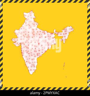 India closed - virus danger sign. Lockdown country icon. Black striped border around map with virus spread concept. Vector illustration. Stock Vector