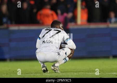 Westerlo, Belgium. 15th Apr, 2023. Club's Clinton Mata looks dejected after a soccer match between KVC Westerlo and Club Brugge KV, Saturday 15 April 2023 in Westerlo, on day 33 of the 2022-2023 'Jupiler Pro League' first division of the Belgian championship. BELGA PHOTO BRUNO FAHY Credit: Belga News Agency/Alamy Live News Stock Photo