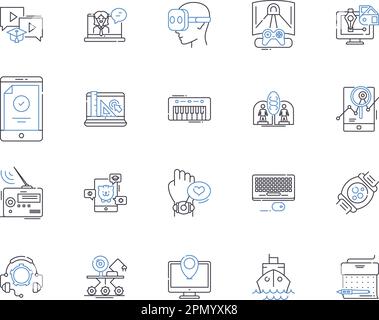 Electronic production outline icons collection. Electronics, Production, Manufacturing, Assembly, Design, PCB, Soldering vector and illustration Stock Vector