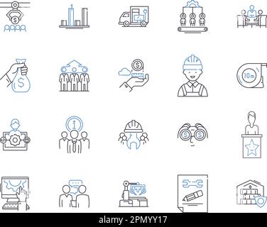 Production workflow outline icons collection. Manufacture, Process ...