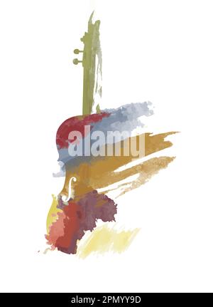 A violin is seen in a colorful abstract painting that is a vector image. Stock Vector
