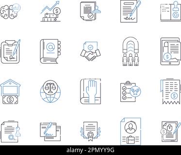 Legal business outline icons collection. Law, Business, Legal, Corporate, Contract, Litigation, Agreement vector and illustration concept set Stock Vector