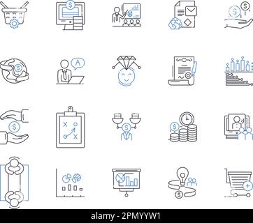 Finance tech outline icons collection. FinTech, Financial, Technology, Banking, Payments, Blockchain, Investing vector and illustration concept set Stock Vector