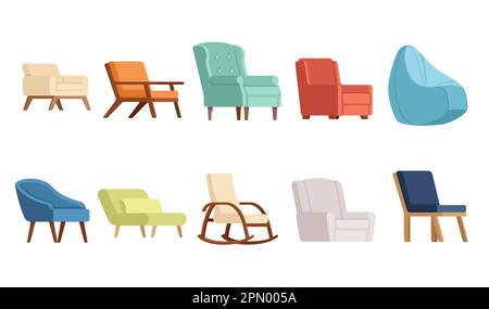 Set of modern wooden comfortable armchair vector illustration isolated on white background Stock Vector